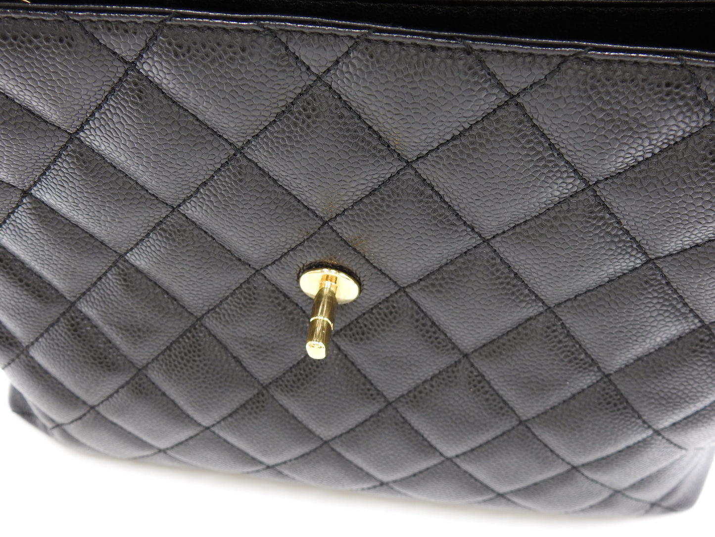 CHANEL Matelasse CC Kelly Hand Bag Caviarskin Leather Black Gold A12397