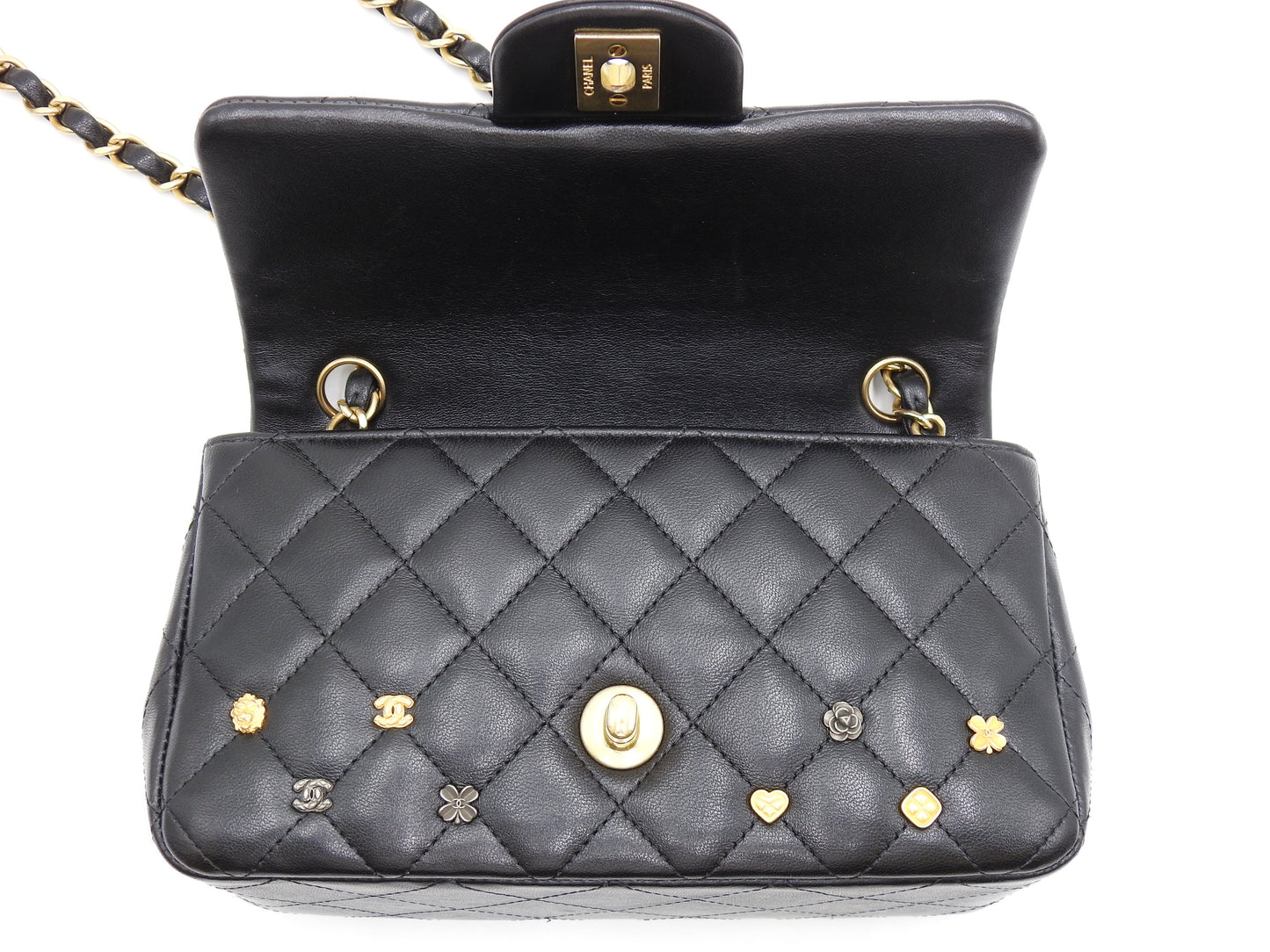 CHANEL Matelasse Mini Rectangular Flap Chain Shoulder Bag Lambskin Black