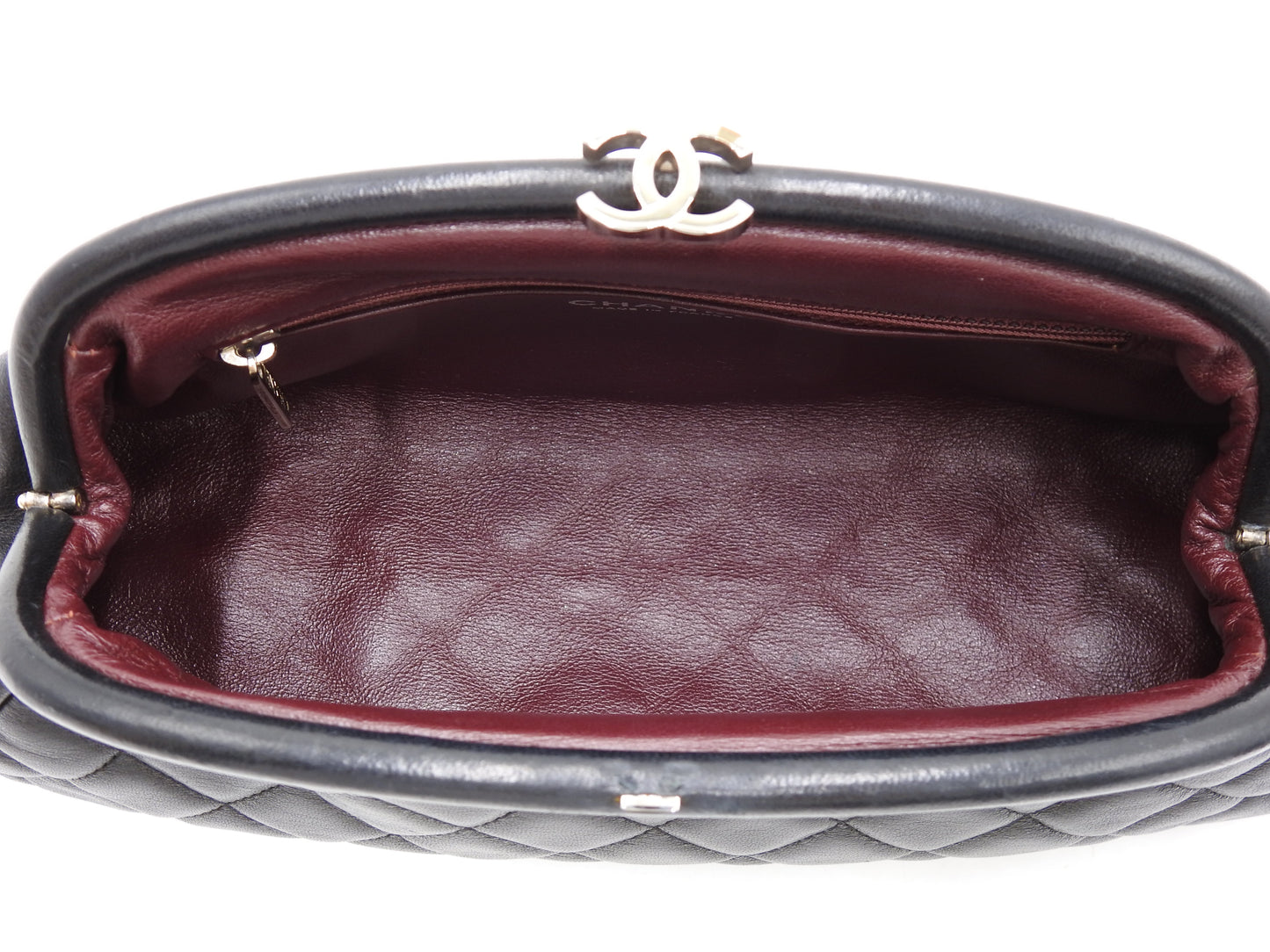 CHANEL Timeless CC Matelasse Clutch Second Bag Lambskin Black Silver