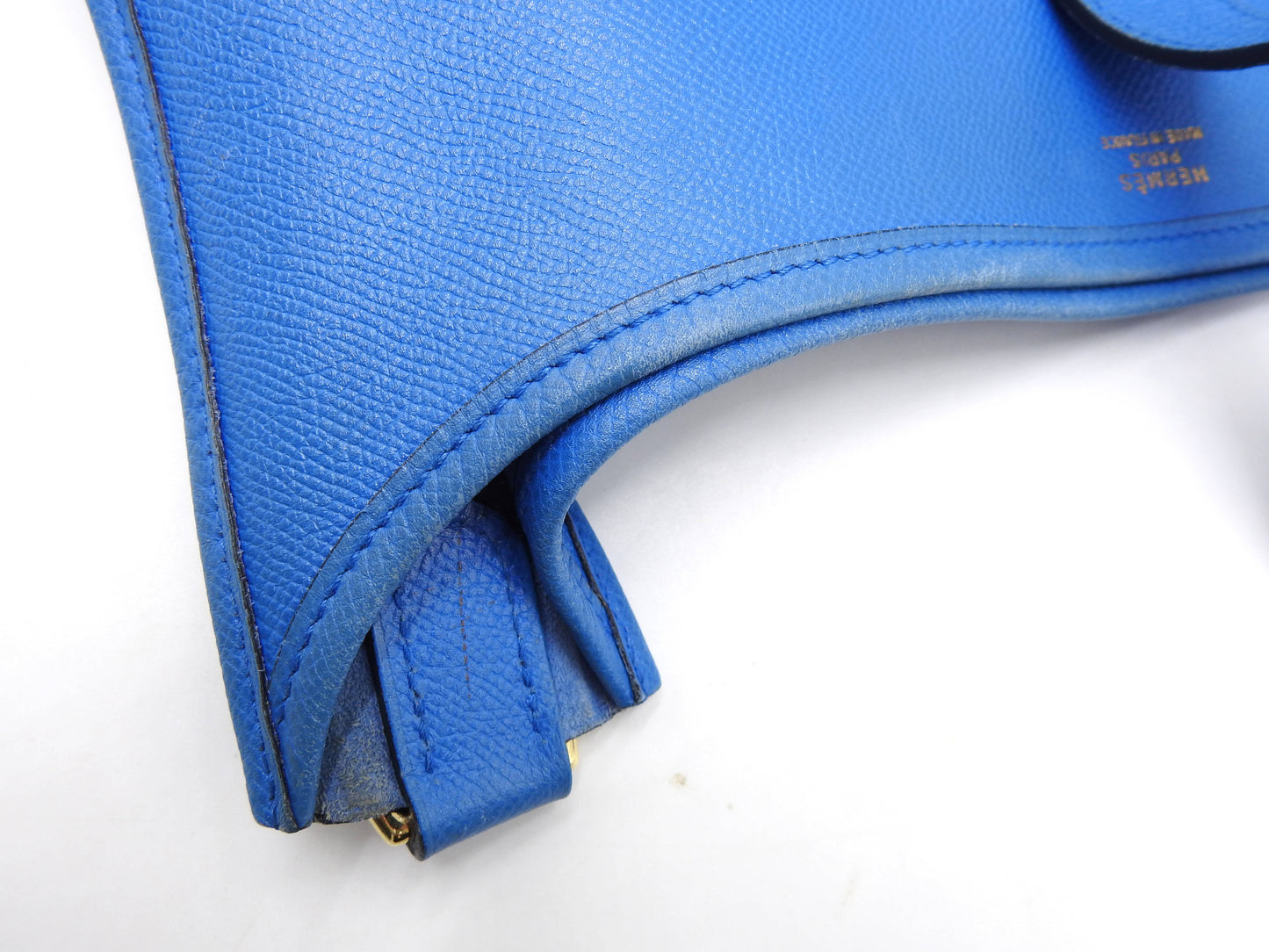 Hermes Evelyne 1 GM Shoulder Bag Cushbel Leather Blue Gold Hardware □A