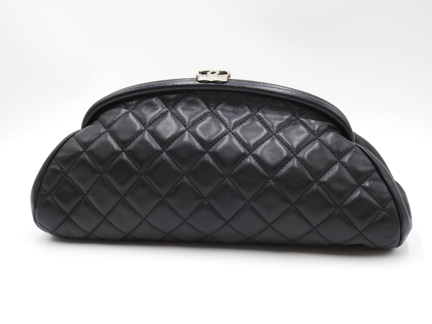 CHANEL Timeless CC Matelasse Clutch Second Bag Lambskin Black Silver