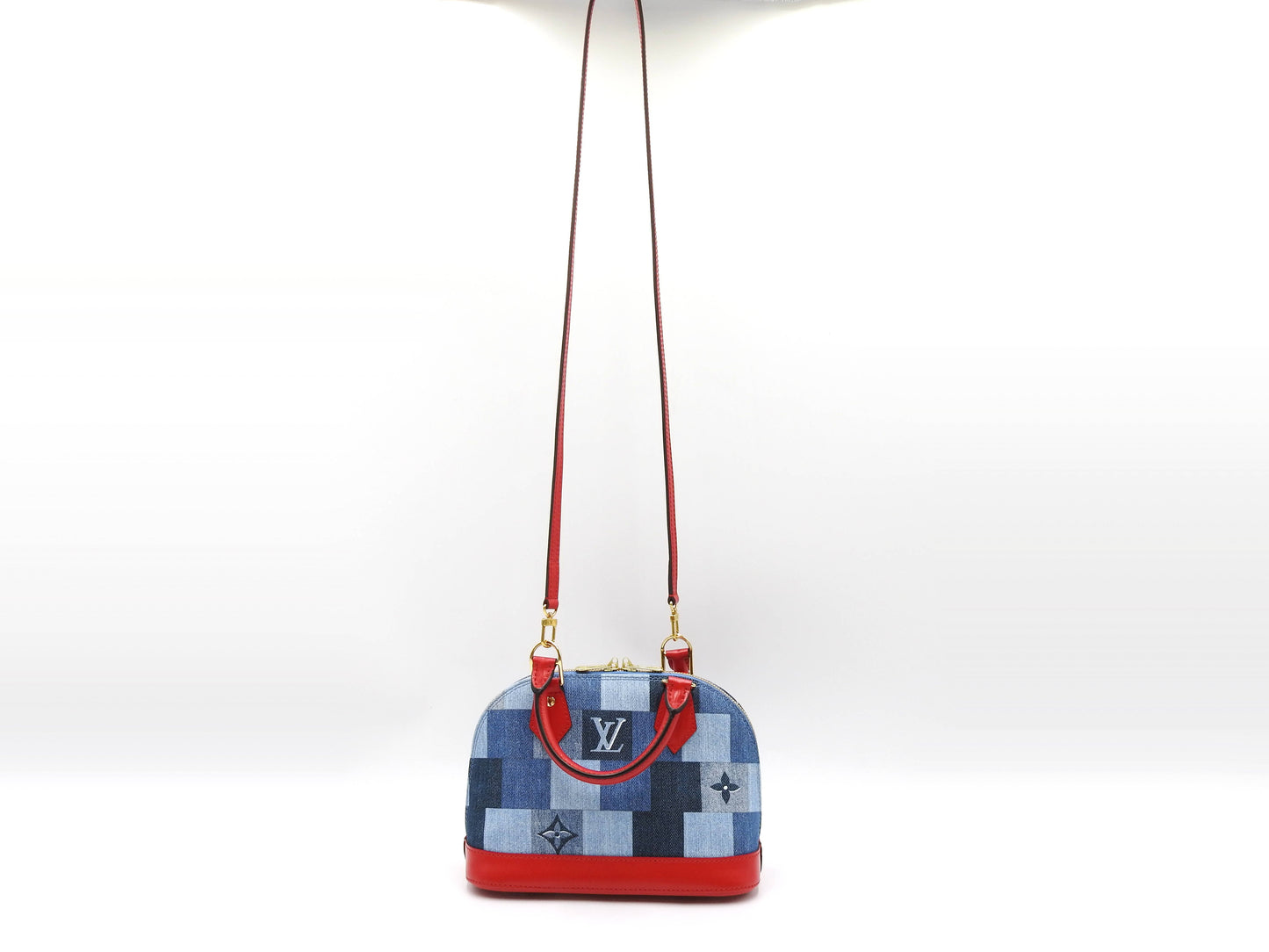 LOUIS VUITTON Monogram Denim Alma BB Shoulder Hand Bag Blue Red M45042