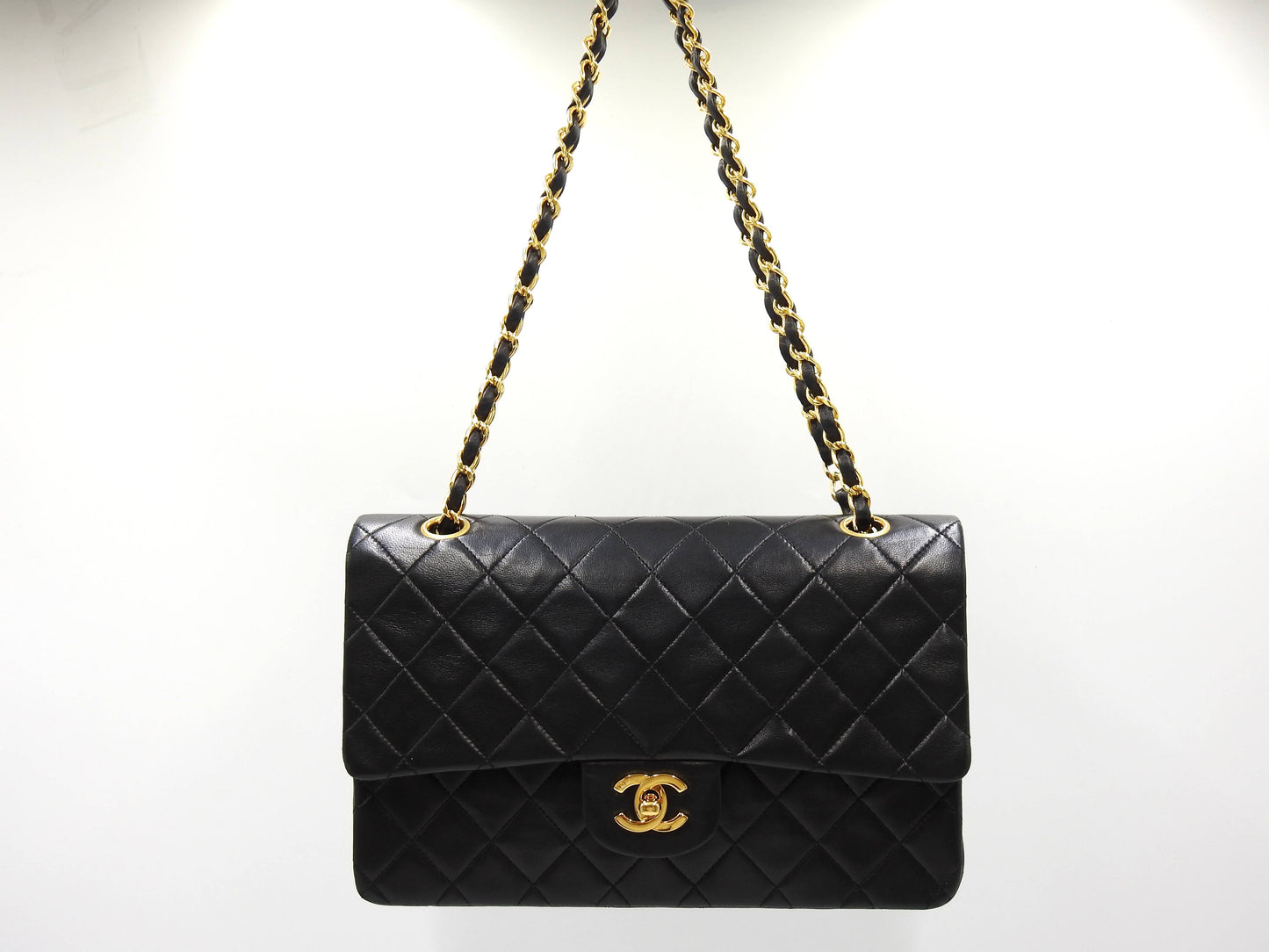 CHANEL Matelasse 25 Double Flap Chain Shoulder Bag Lambskin Black A01112