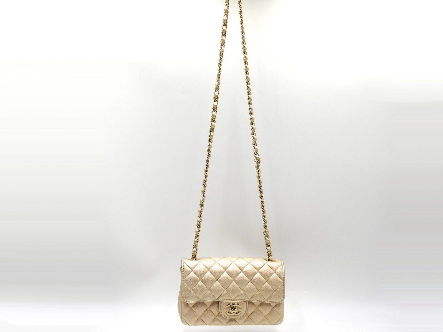 CHANEL Matelasse Mini Rectangular Flap Chain Shoulder Bag Lambskin Gold