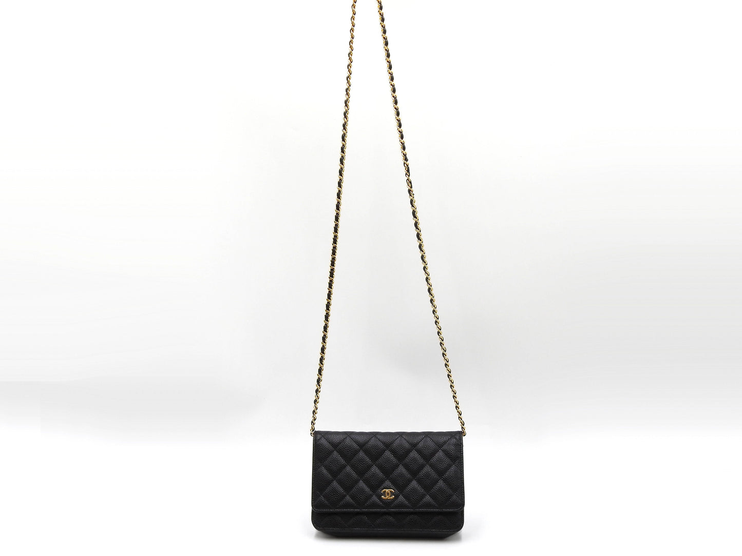 CHANEL CC Matelasse Wallet On Chain Shoulder Bag Caviarskin Black AP0250