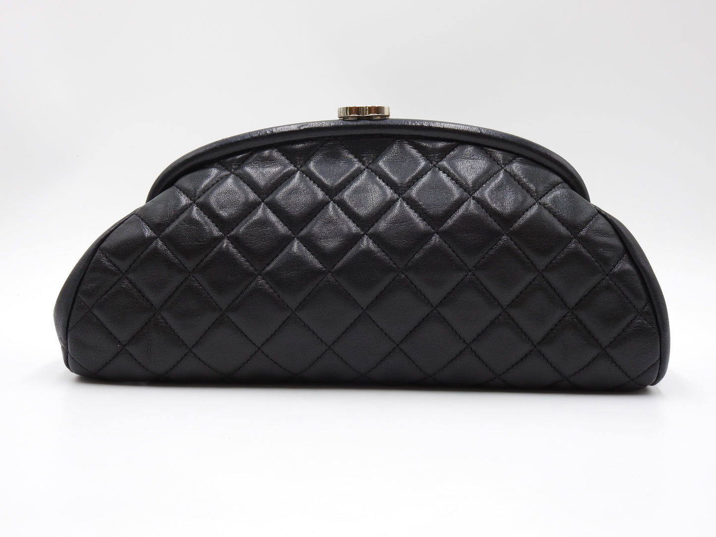 CHANEL Timeless CC Matelasse Clutch Second Bag Lambskin Black Silver