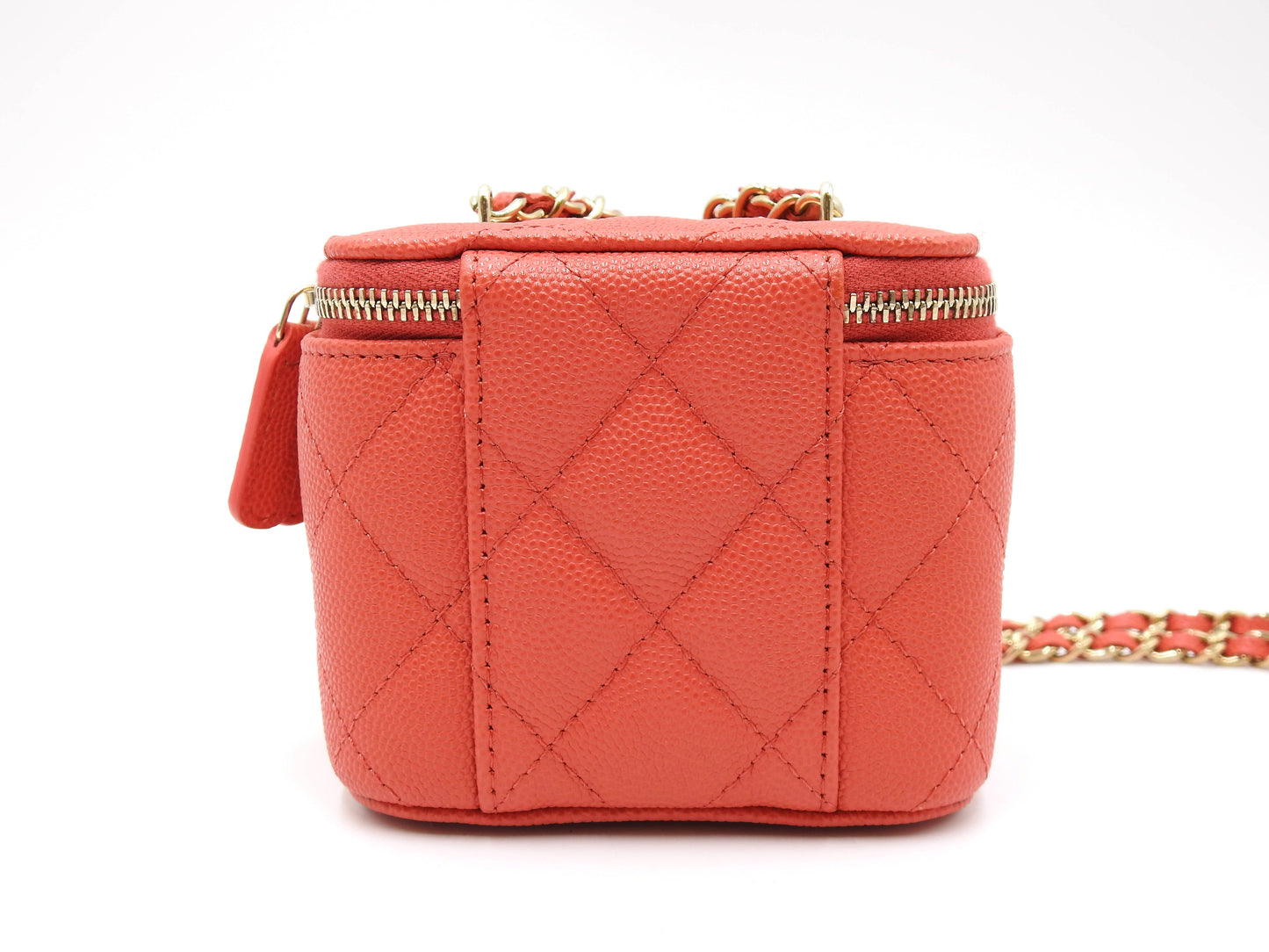 CHANEL CC Matelasse Chain Small Vanity Shoulder Bag Caviarskin Red AP1340