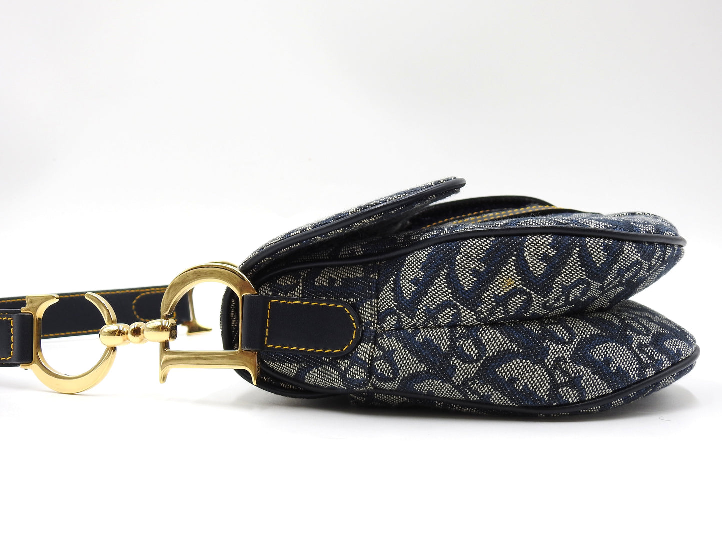 Christian Dior Trotter Oblique Saddle Bag Shoulder Hand Bag Canvas Navy