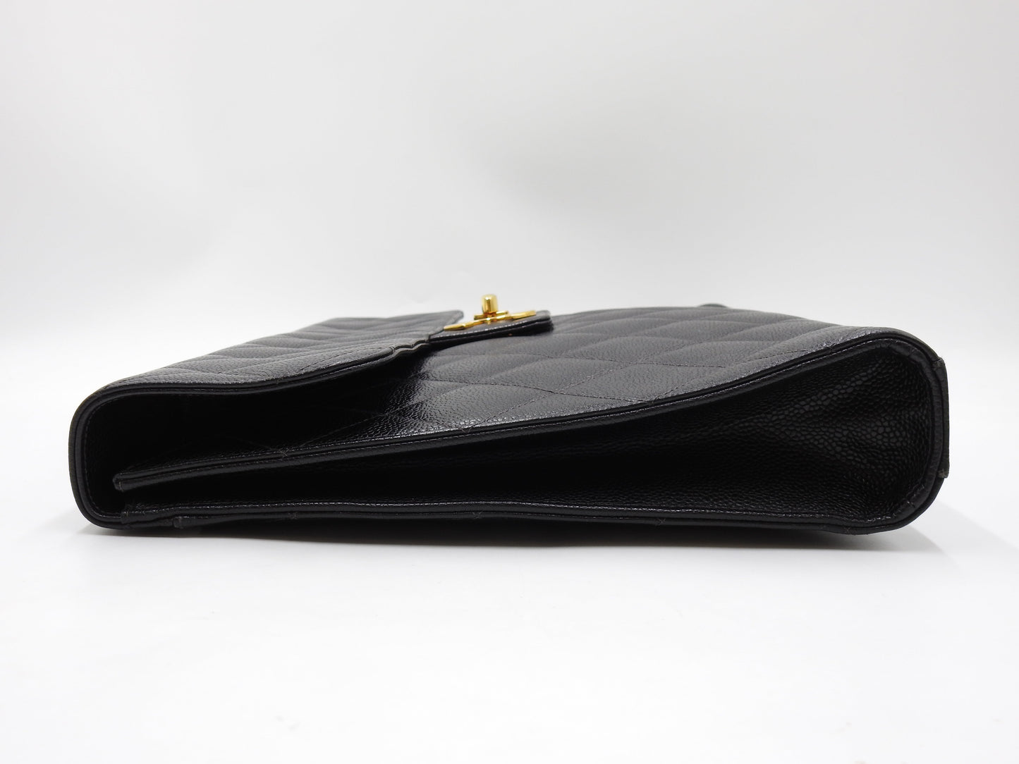 CHANEL CC Matelasse Briefcase Business Bag Caviarskin Leather Black Gold