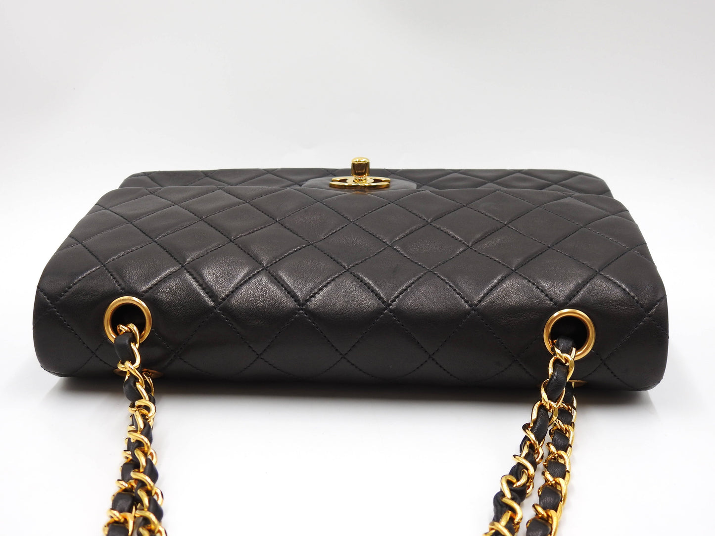 CHANEL Matelasse 25 Double Flap Chain Shoulder Bag Lambskin Black A01112