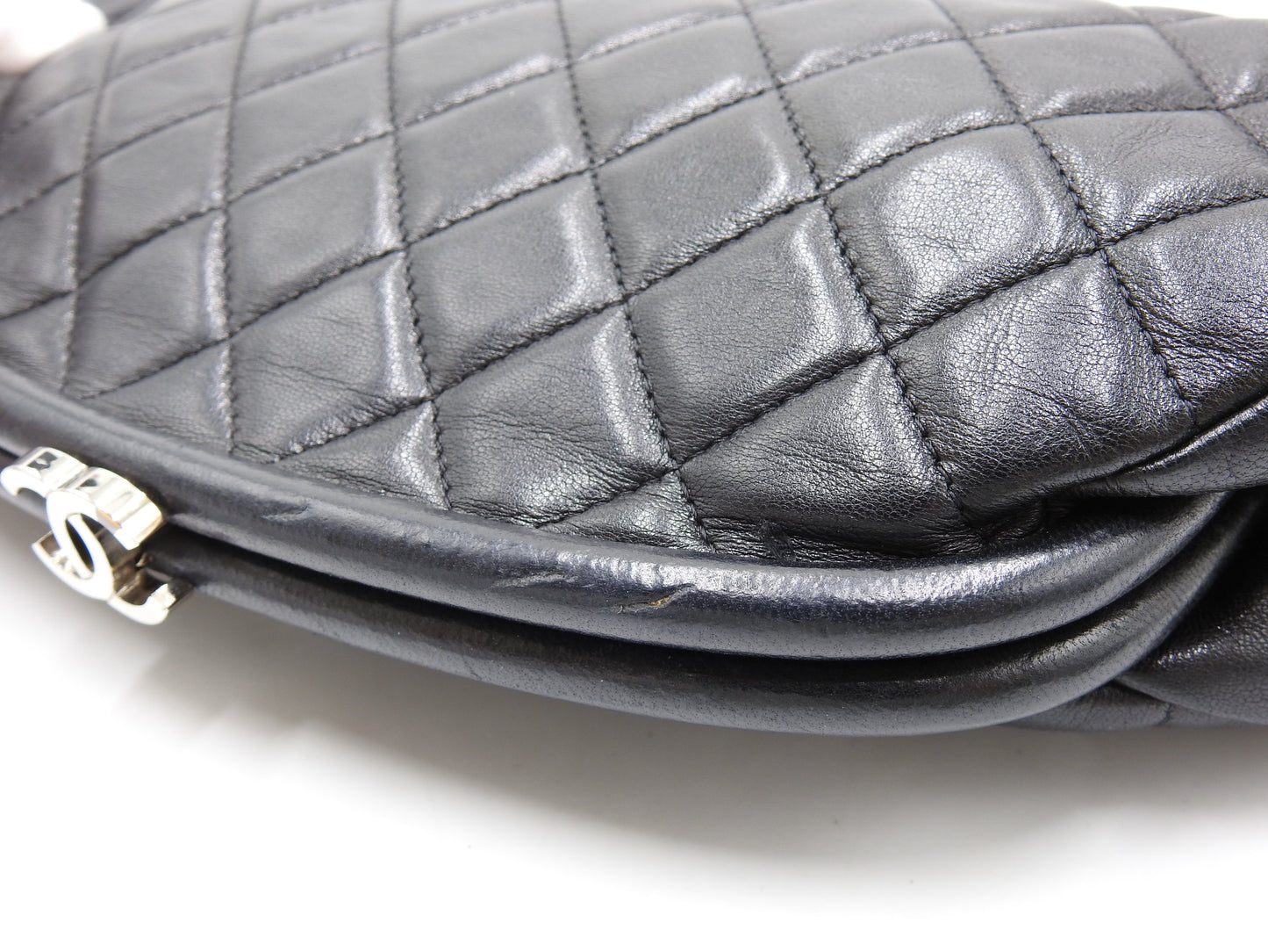 CHANEL Timeless CC Matelasse Clutch Second Bag Lambskin Black Silver