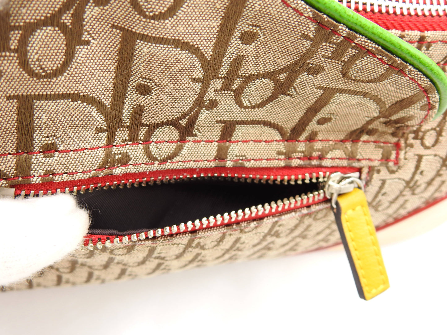 Christian Dior Trotter Rasta Saddle Crossbody Shoulder Bag Canvas Beige