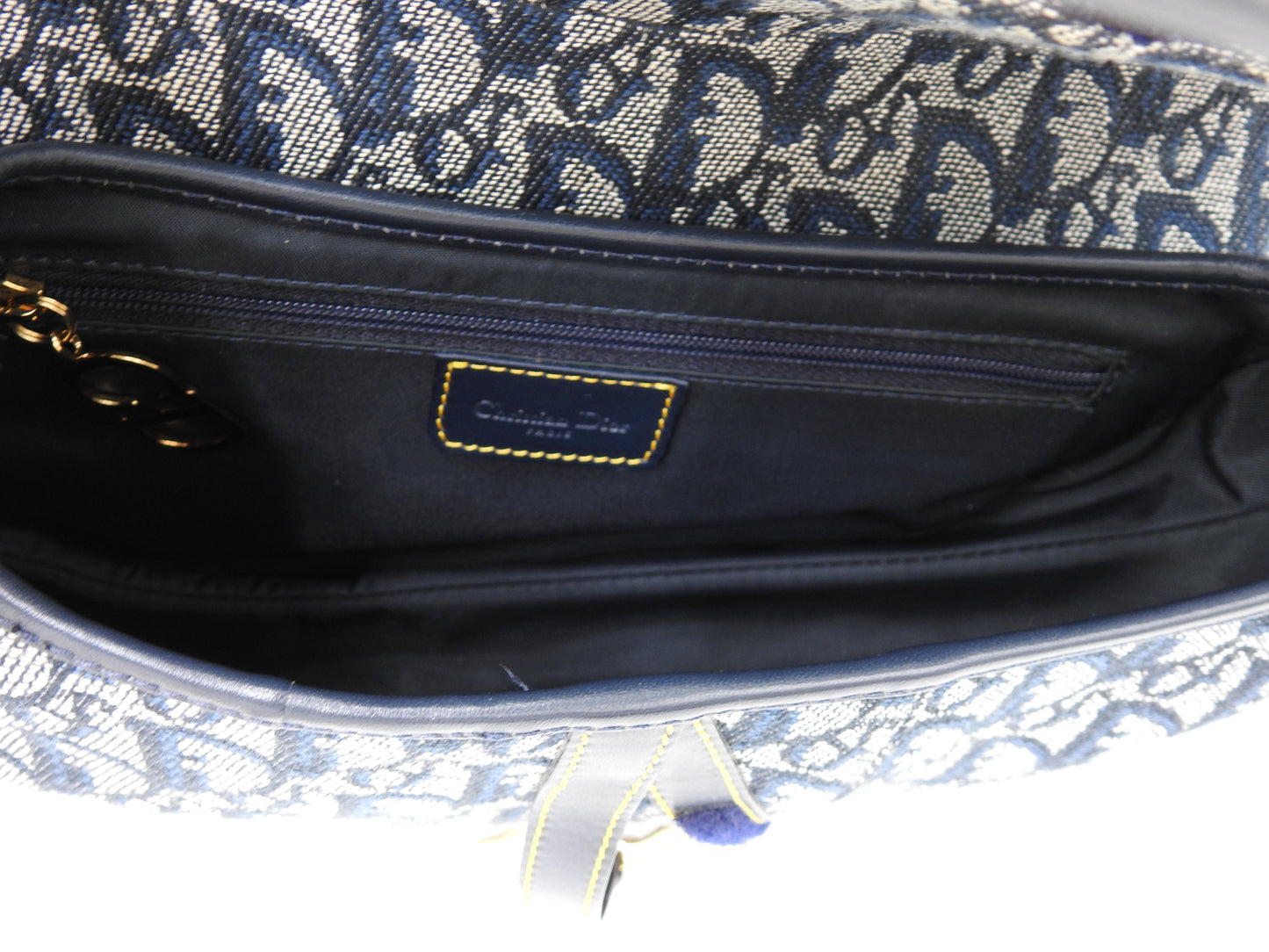 Christian Dior Trotter Oblique Saddle Bag Shoulder Hand Bag Canvas Navy