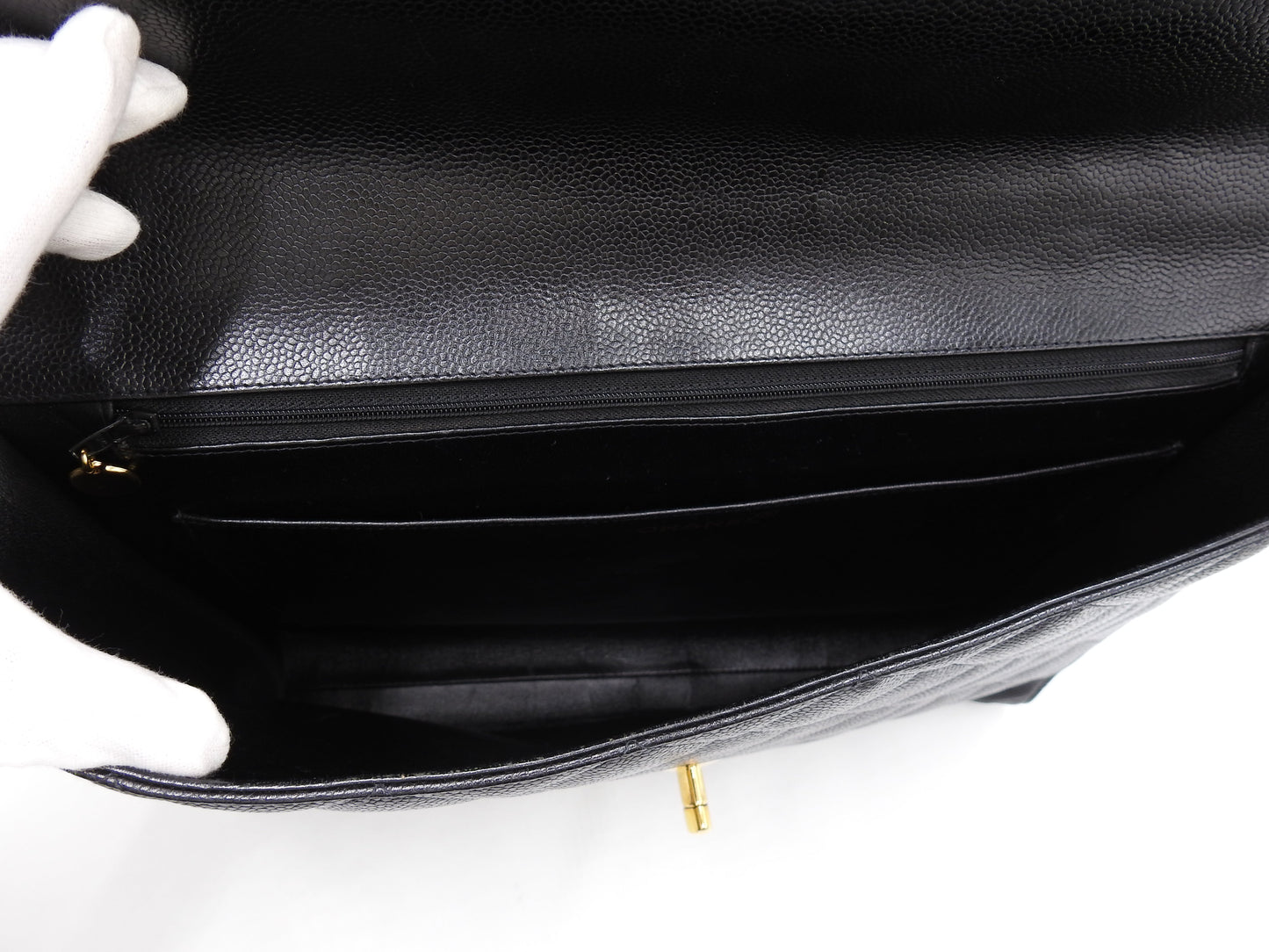 CHANEL CC Matelasse Briefcase Business Bag Caviarskin Leather Black Gold