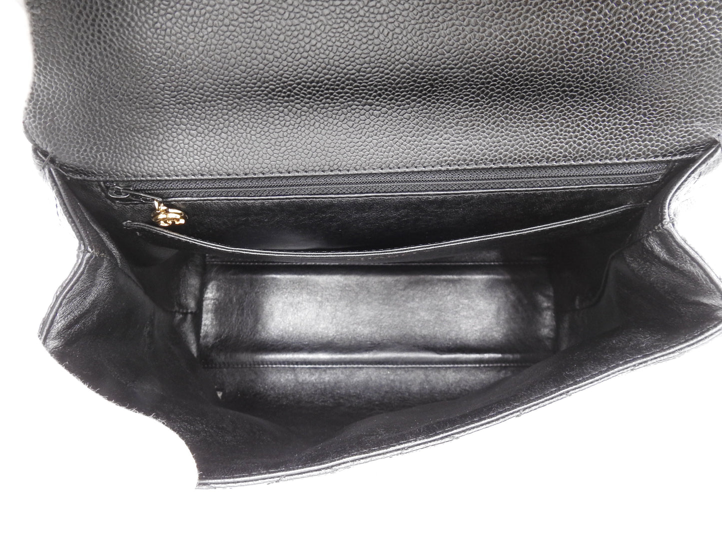 CHANEL Matelasse CC Kelly Hand Bag Caviarskin Leather Black Gold A12397