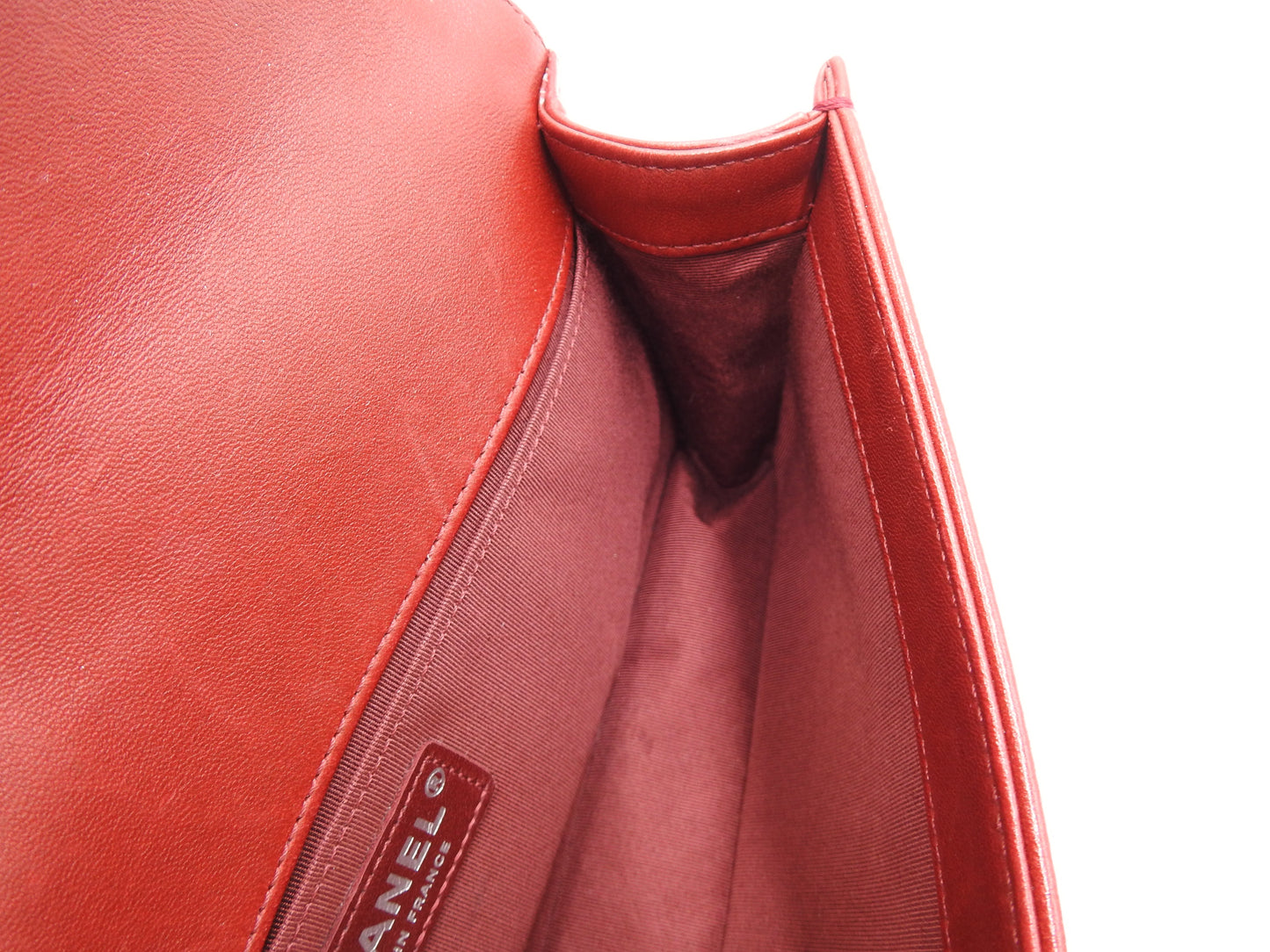 CHANEL CC Matelasse Boy Flap Clutch Second Bag Lambskin Leather Red