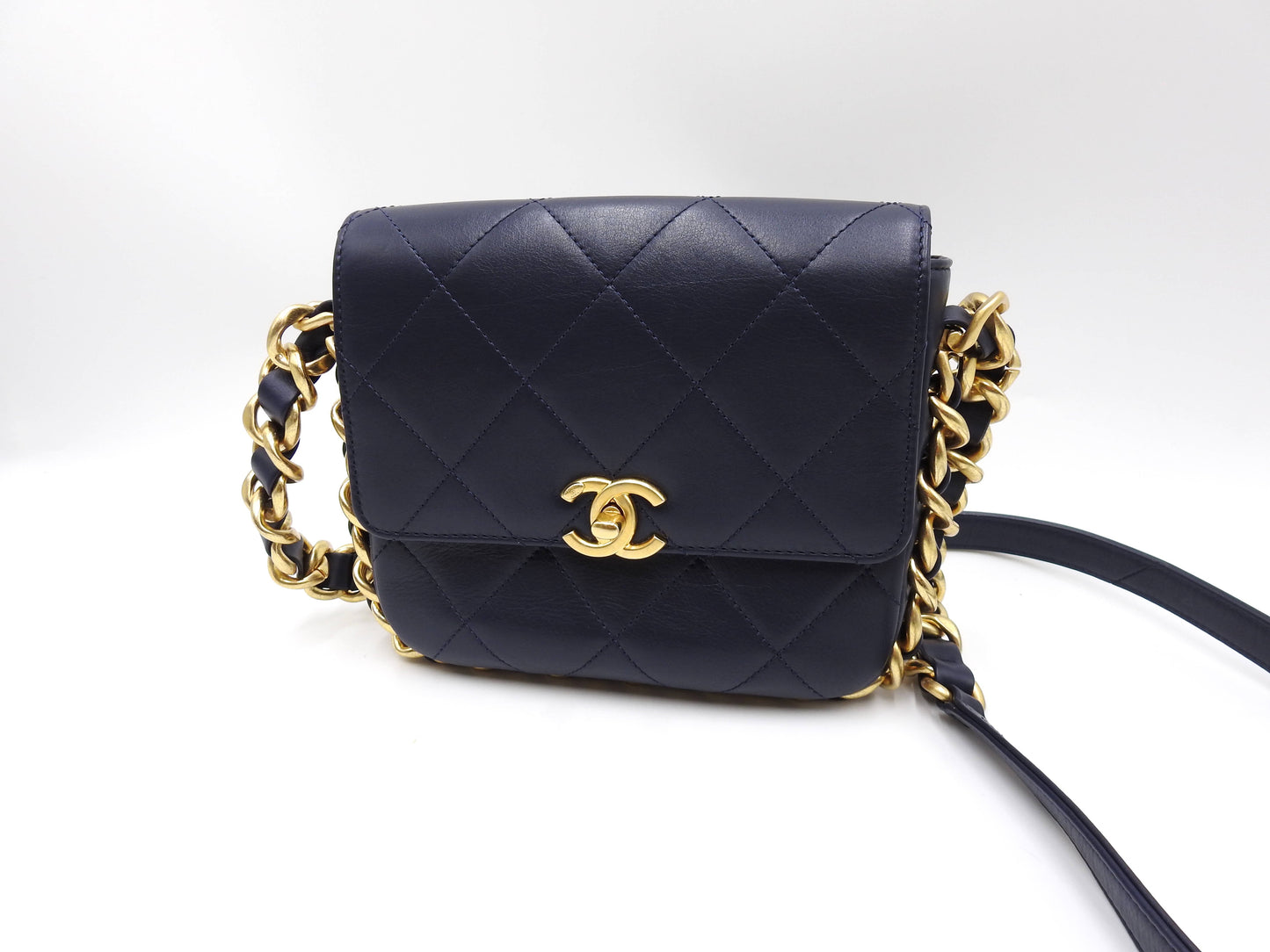 Chanel Matelasse Small Framing Flap Chain Shoulder Bag Calfskin Navy AS2831