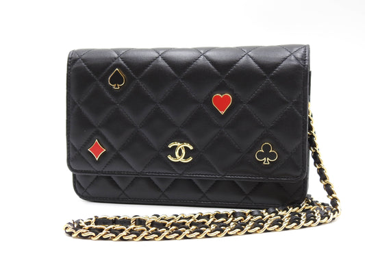 CHANEL CC Matelasse Casino Wallet On Chain Shoulder Bag Lambskin Black
