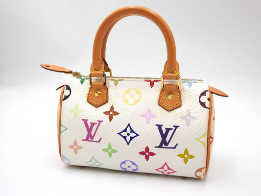 LOUIS VUITTON Monogram Mini Speedy Hand Bag Multicolor Bron White M92645