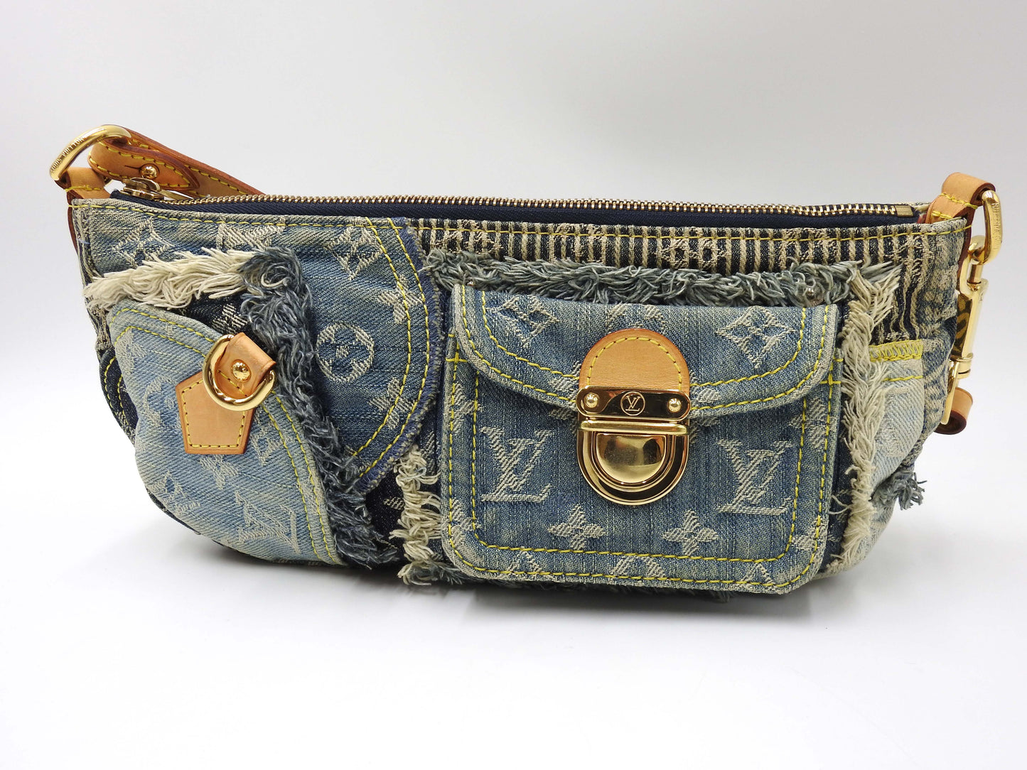 LOUIS VUITTON Pouchy Monogram Denim Patchwork Shoulder Bag M95382