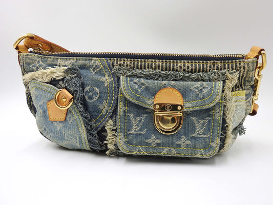LOUIS VUITTON Pouchy Monogram Denim Patchwork Shoulder Bag M95382