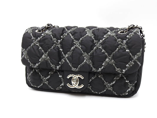 CHANEL CC Matelasse Paris Byzance Chain Shoulder Bag Nylon Black A50629