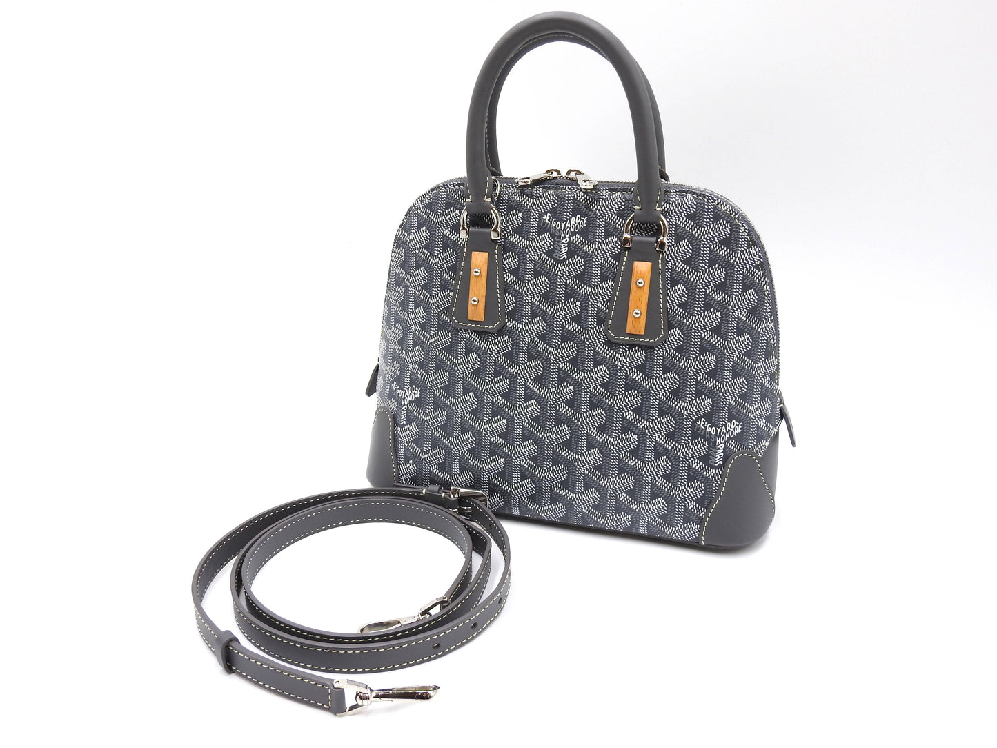 GOYARD Mini Vendome 2way Shoulder Hand Bag PVC Canvas Leather Grey