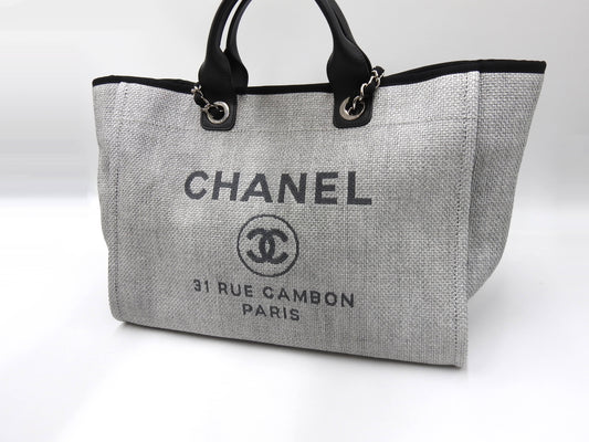 Chanel Deauville Large 2way Chain Shoulder Tote Bag Straw Canvas A66941