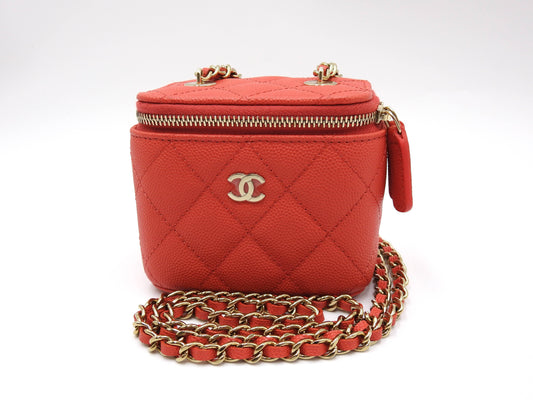 CHANEL CC Matelasse Chain Small Vanity Shoulder Bag Caviarskin Red AP1340