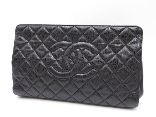 CHANEL Timeless Matelasse CC Clutch Bag Second Bag Caviarskin Black