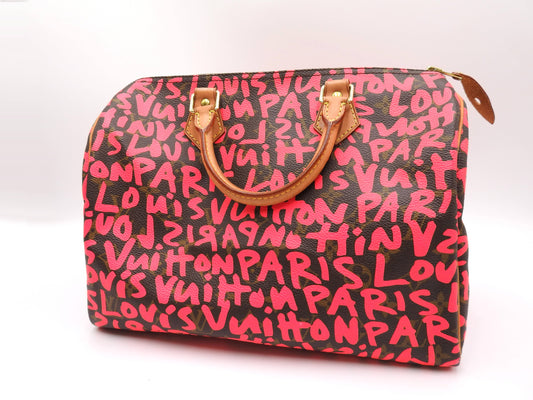 LOUIS VUITTON Monogram Graffiti Speedy 30 Hand Bag Boston Bag M93704 Pink
