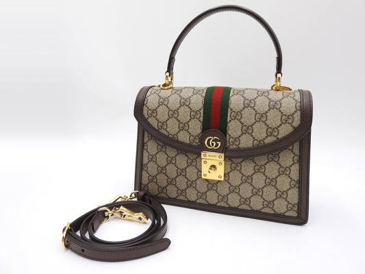 GUCCI Ophidia Web Top Handle 2way Shoulder Hand Bag Beige Brown 651055
