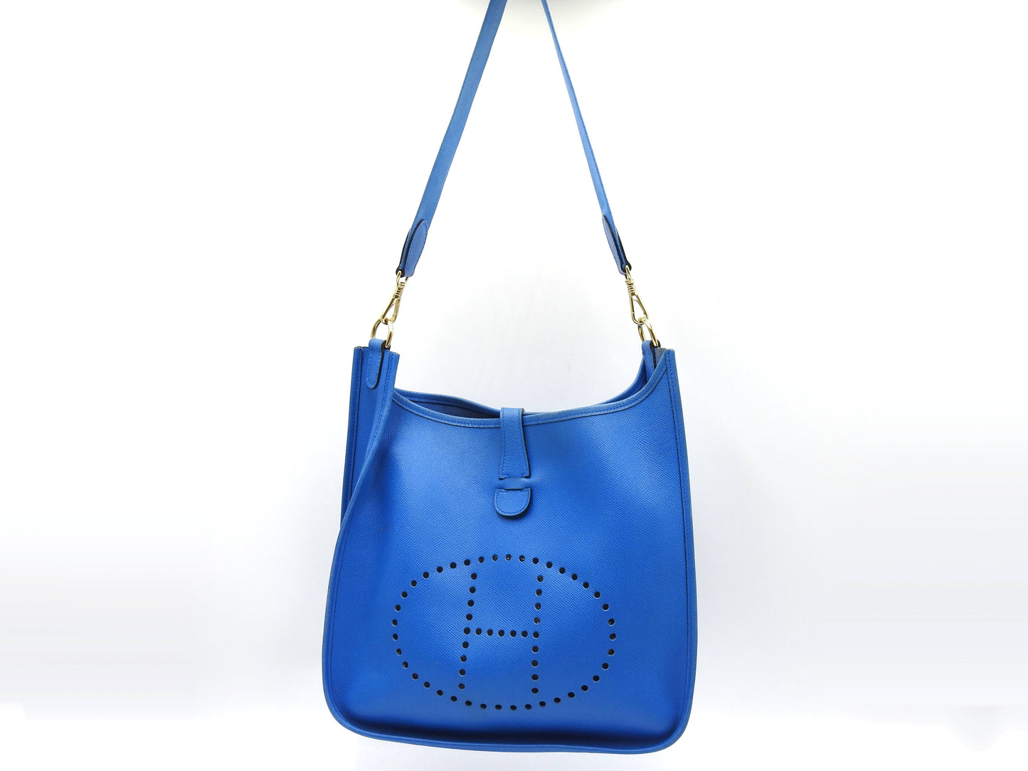 Hermes Evelyne 1 GM Shoulder Bag Cushbel Leather Blue Gold Hardware □A