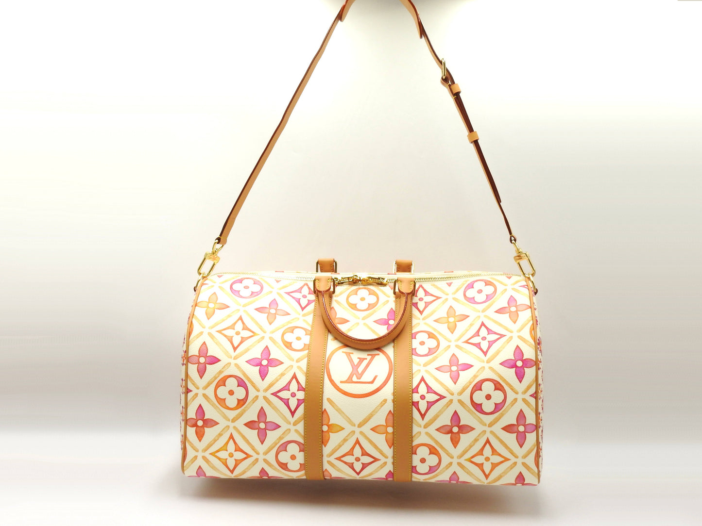 LOUIS VUITTON Monogram Tile Keepall Bandouliere 45 Travel Bag Coral M11251