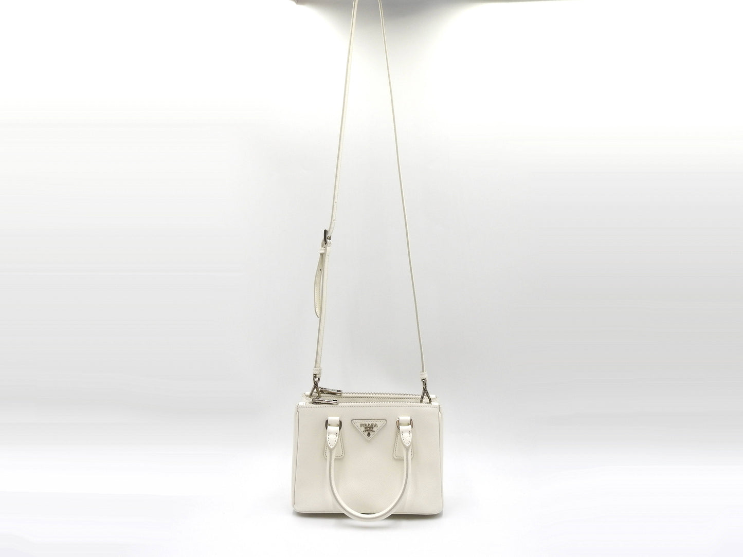 PRADA Galleria Mini Shoulder Hand Bag SAFFIANO LUX Leather White 1BA906