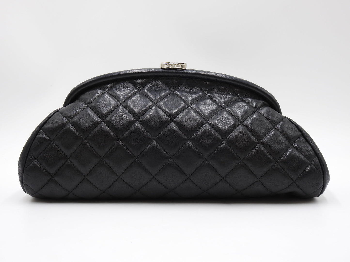 CHANEL Timeless CC Matelasse Clutch Second Bag Lambskin Black Silver