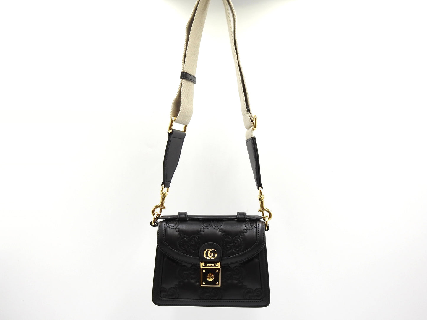 GUCCI GG Matelasse Top Handle 2way Shoulder Bag Leather Black 724499