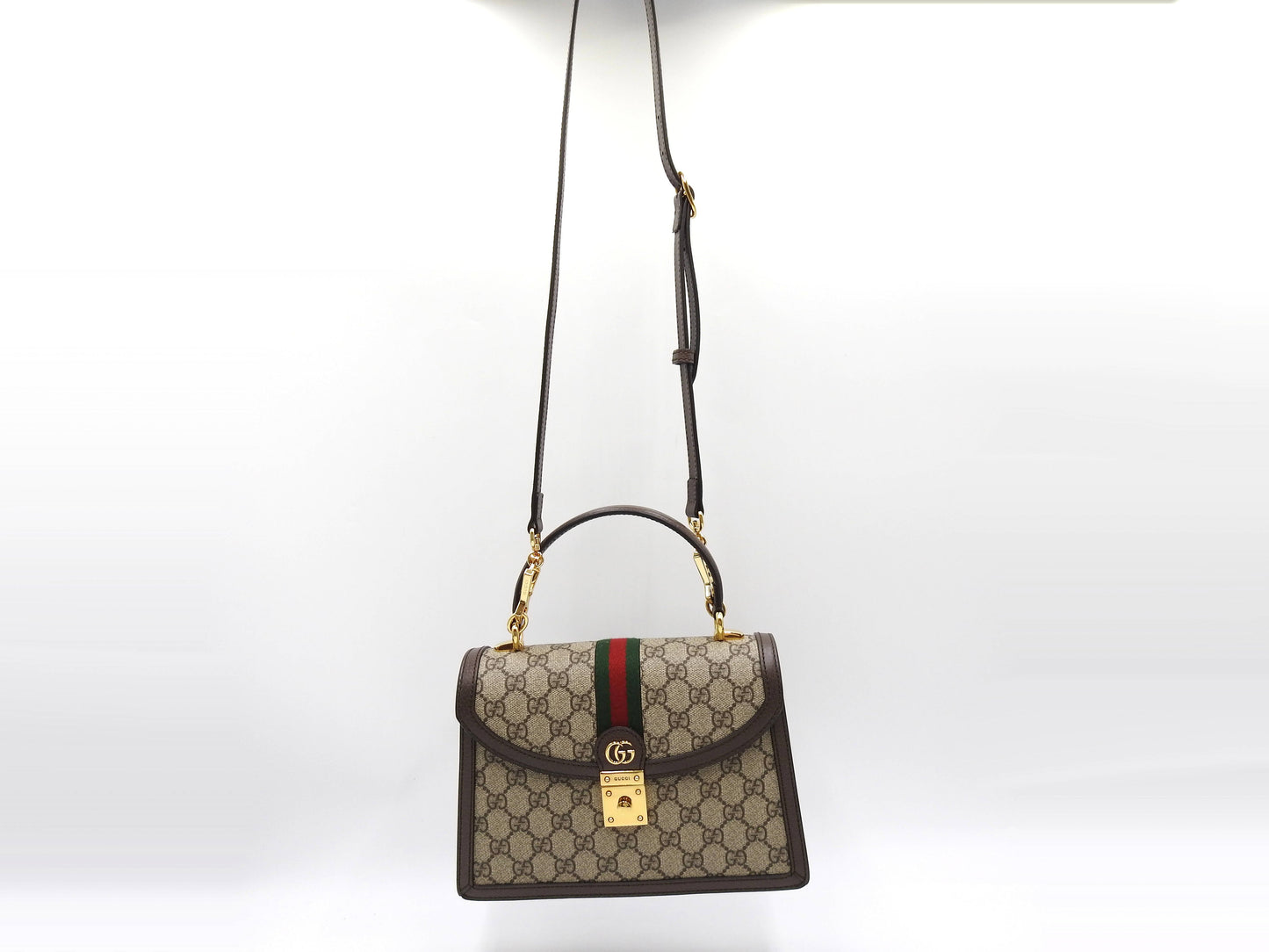 GUCCI Ophidia Web Top Handle 2way Shoulder Hand Bag Beige Brown 651055