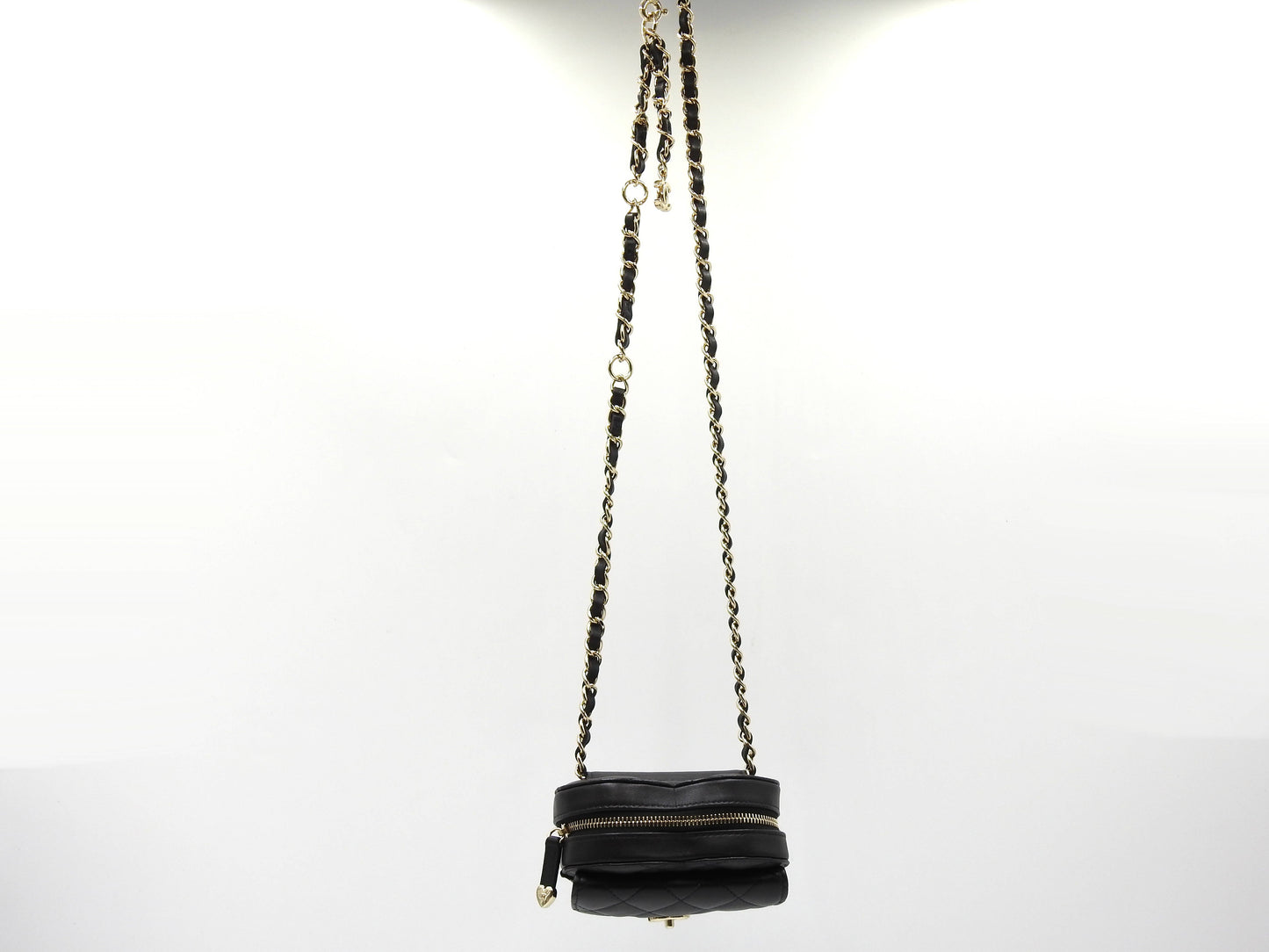 CHANEL CC in Love Heart Chain Waist Belt Bag Lambskin Black AP2787