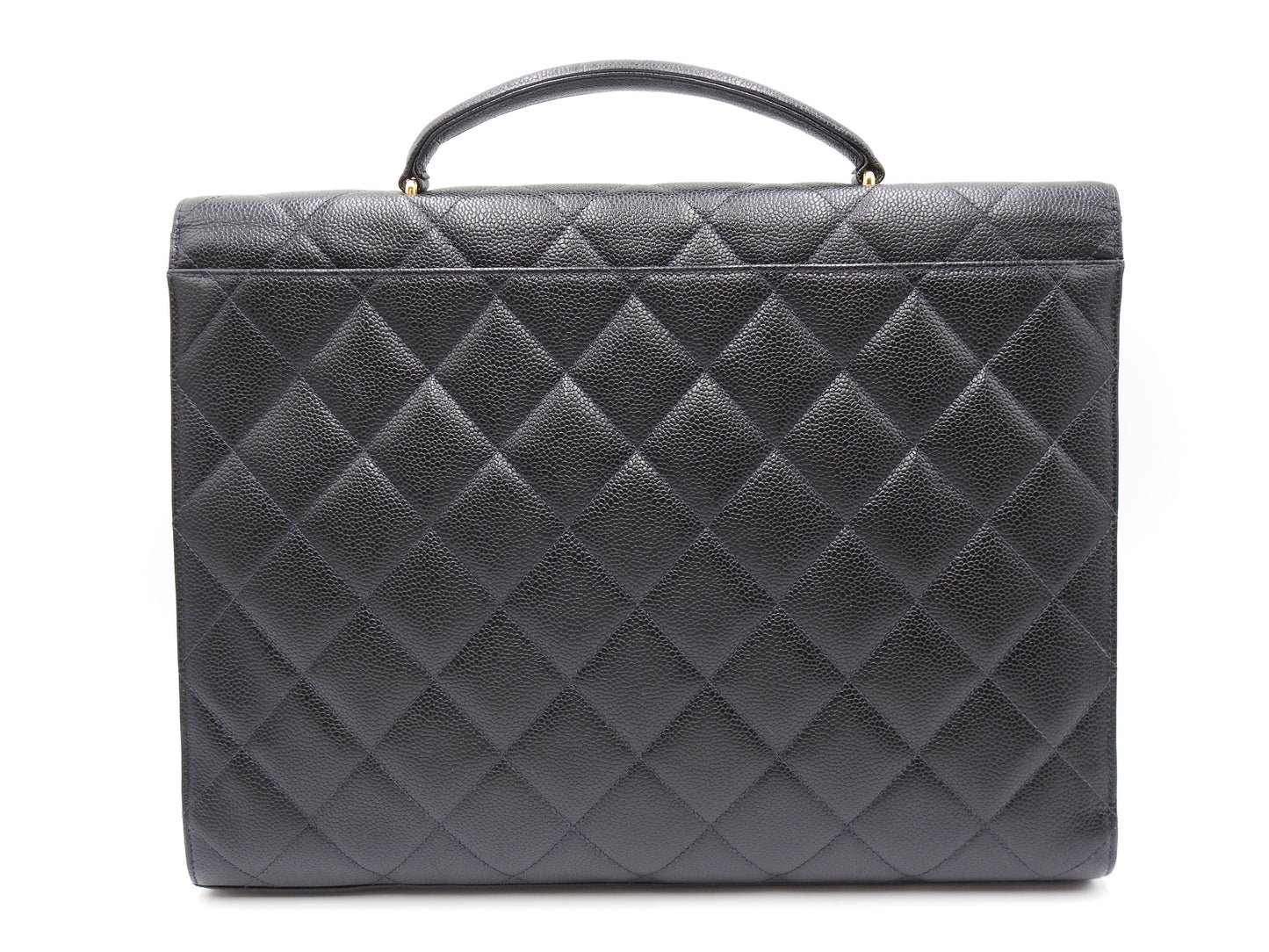 CHANEL CC Matelasse Briefcase Business Bag Caviarskin Leather Black Gold