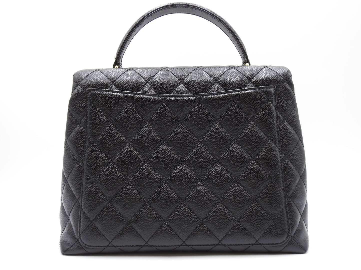 CHANEL Matelasse CC Kelly Hand Bag Caviarskin Leather Black Gold A12397