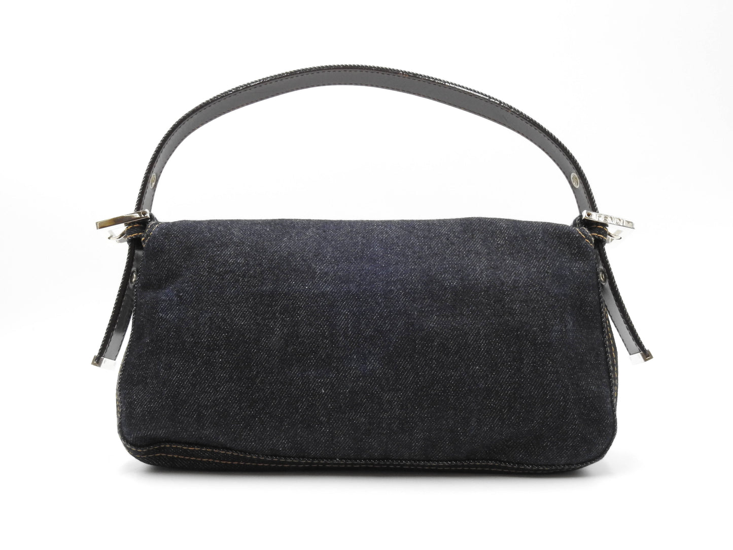 Auth FENDI Mamma Baguette Shoulder Hand Bag Denim Navy Silver Hardware