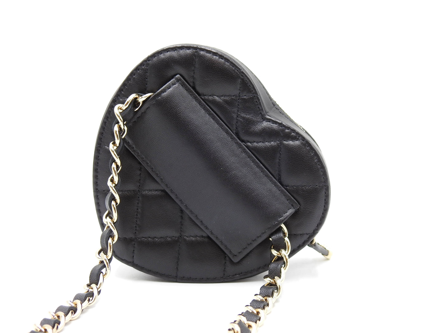 CHANEL CC in Love Heart Chain Waist Belt Bag Lambskin Black AP2787