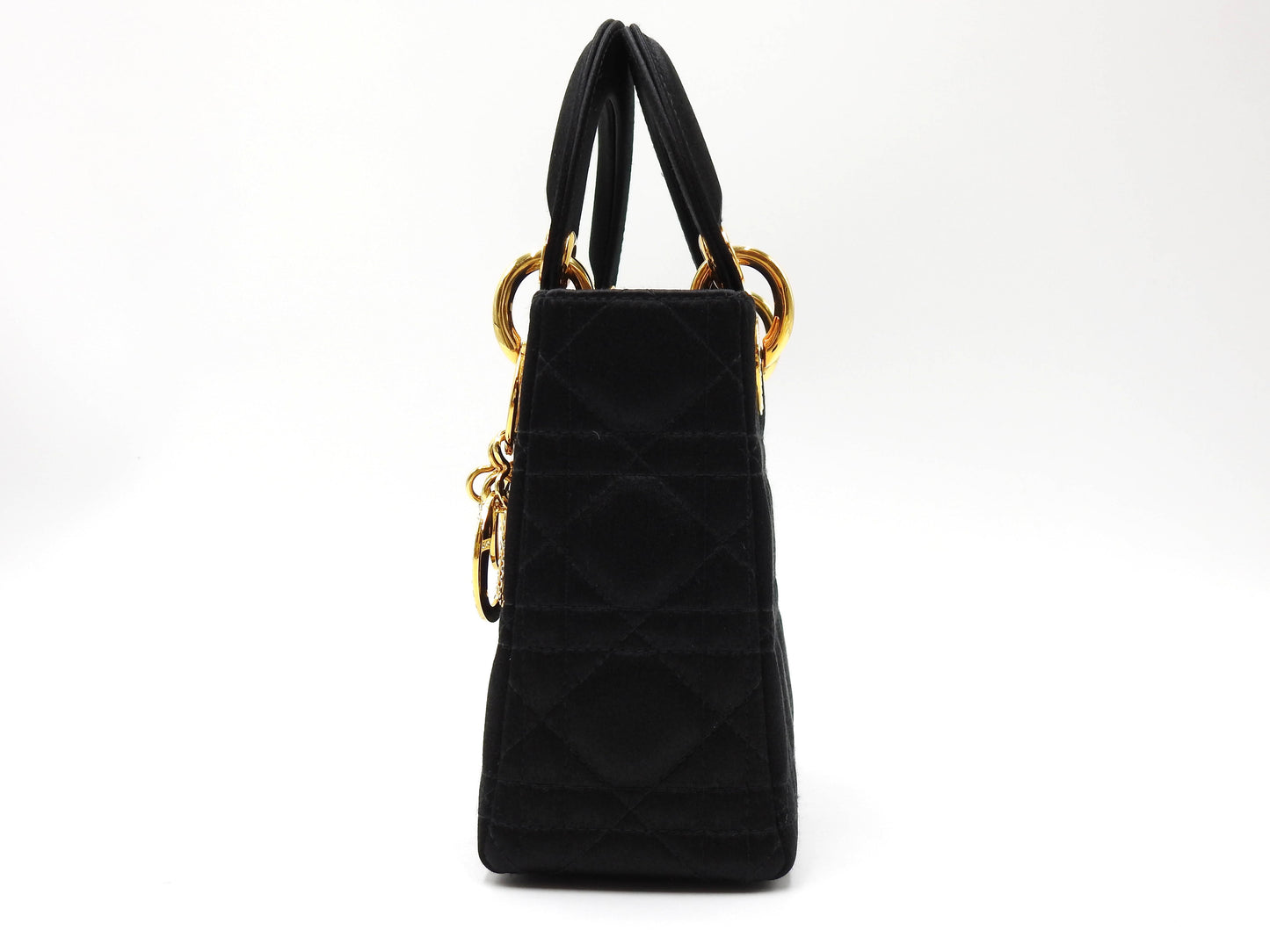 Christian Dior Lady Dior Mini Cannage Hand Bag Satin Crystal Black Gold