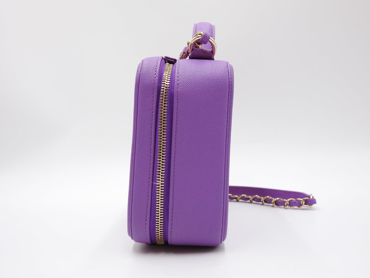 CHANEL CC Filigree Matelasse Shoulder Vanity Bag Caviarskin Purple A93343