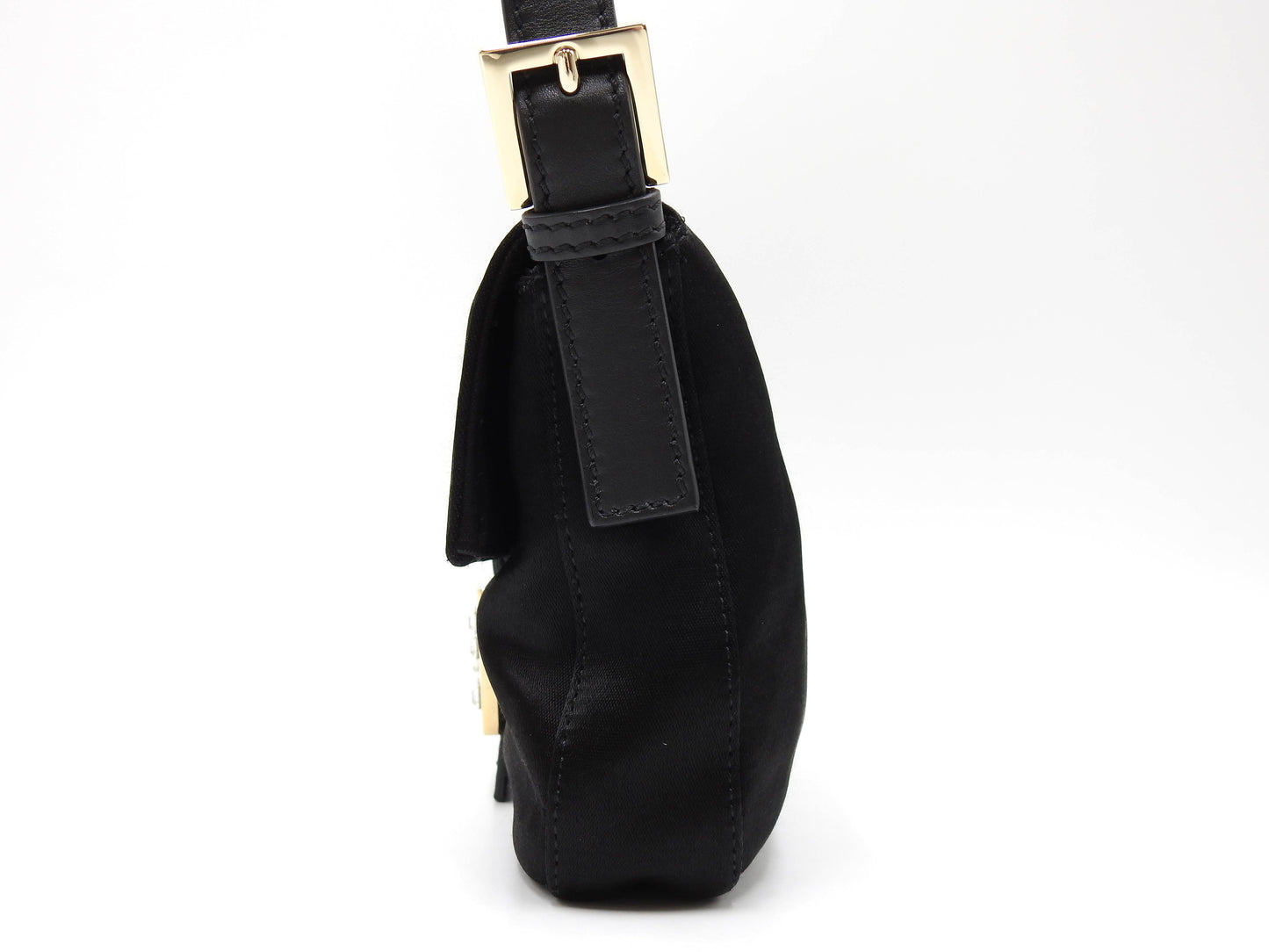 FENDI Mamma Baguette Shoulder Hand Bag Satin Leather Crystal Black 8BR600