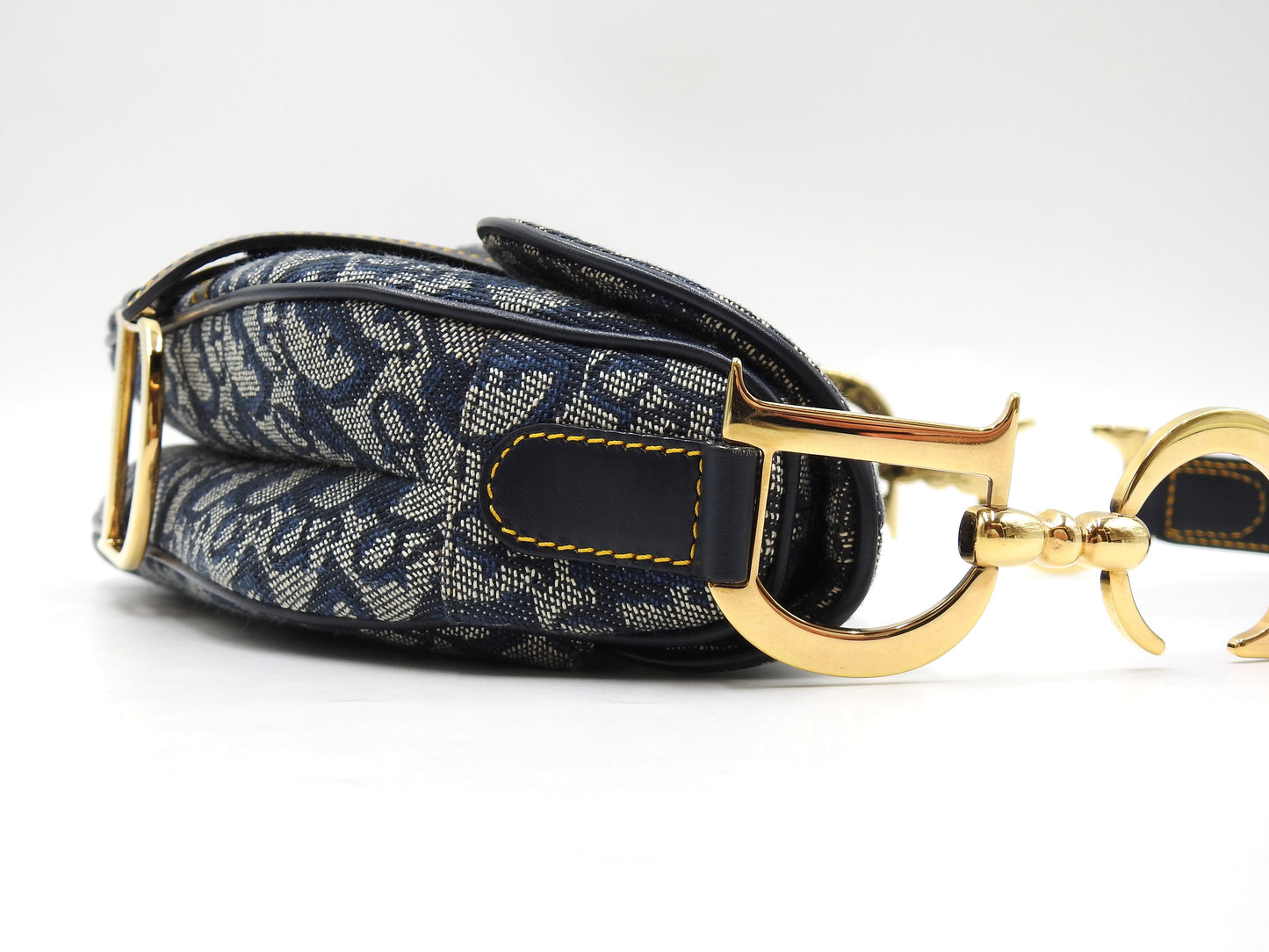 Christian Dior Trotter Oblique Saddle Bag Shoulder Hand Bag Canvas Navy
