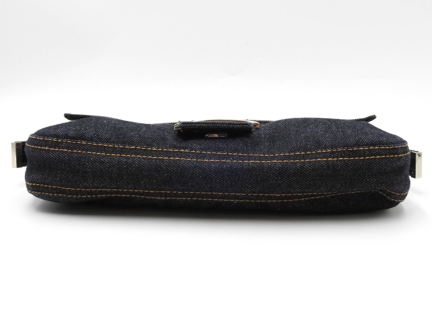 Auth FENDI Mamma Baguette Shoulder Hand Bag Denim Navy Silver Hardware