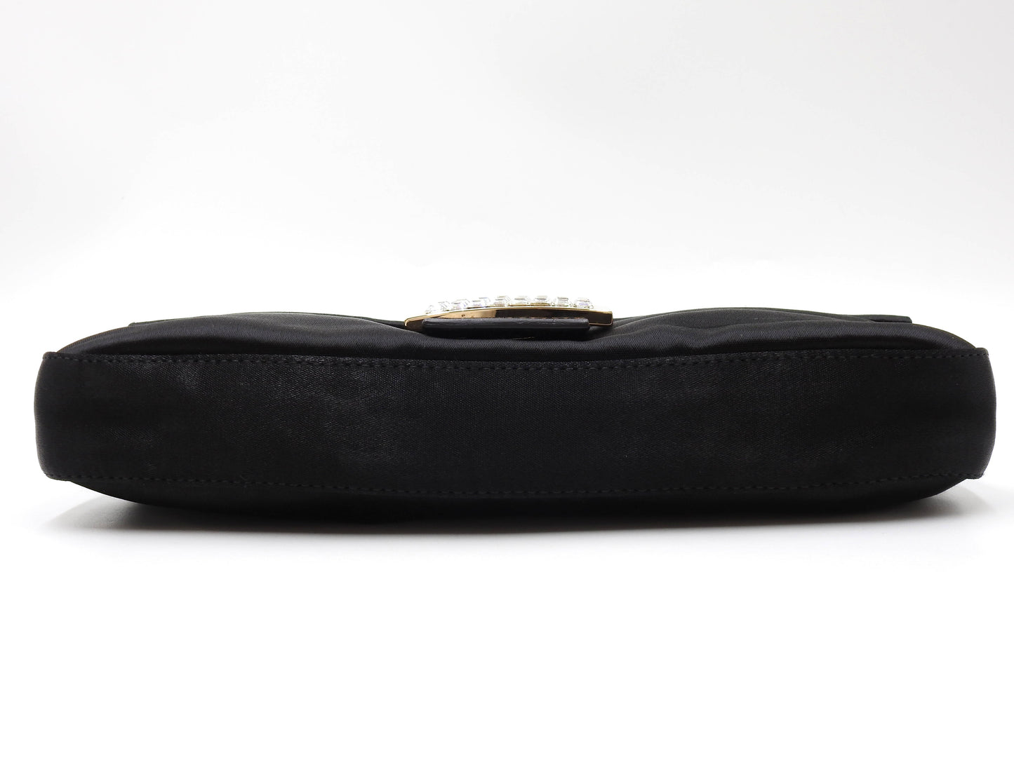 FENDI Mamma Baguette Shoulder Hand Bag Satin Leather Crystal Black 8BR600