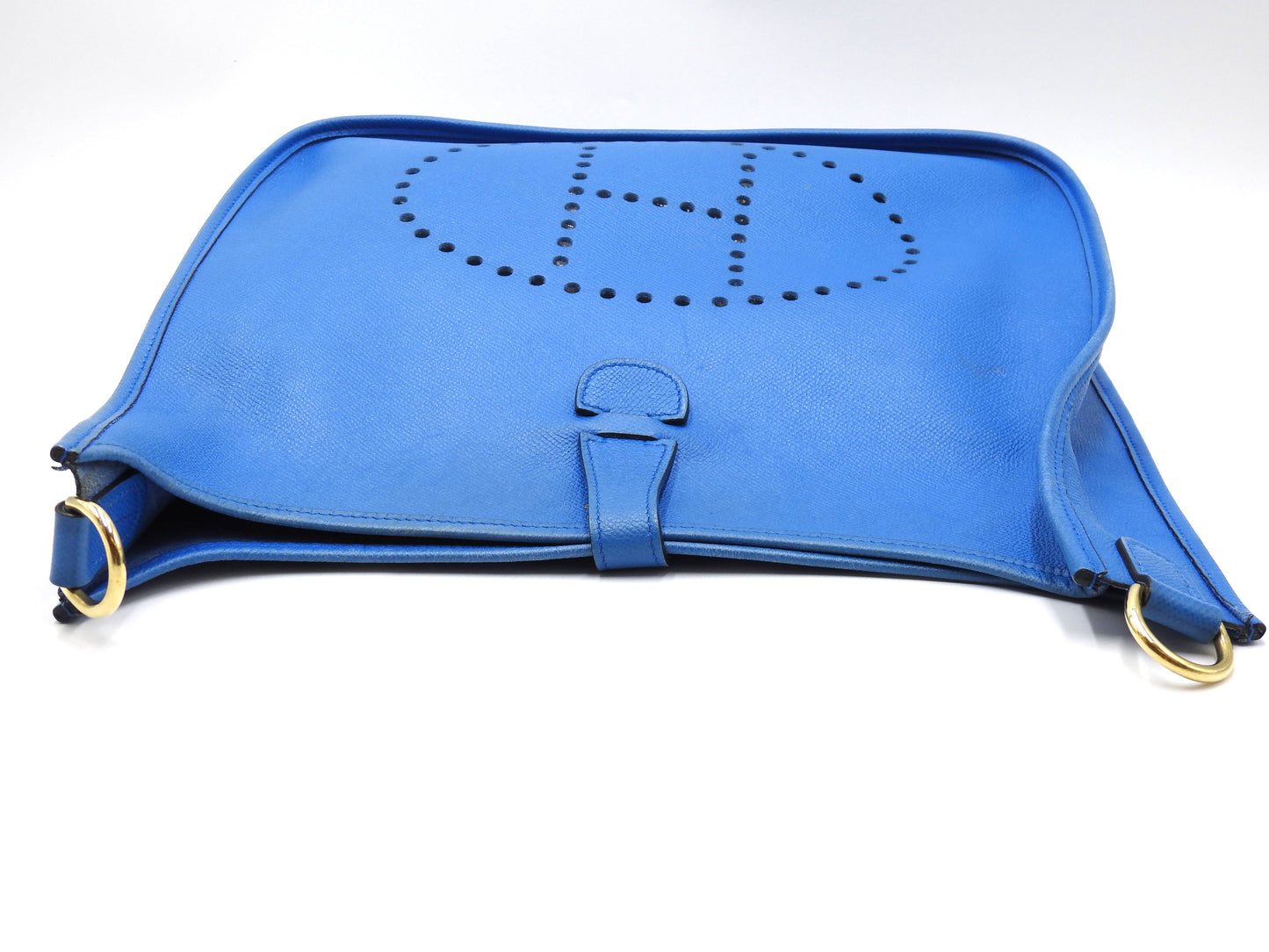 Hermes Evelyne 1 GM Shoulder Bag Cushbel Leather Blue Gold Hardware □A
